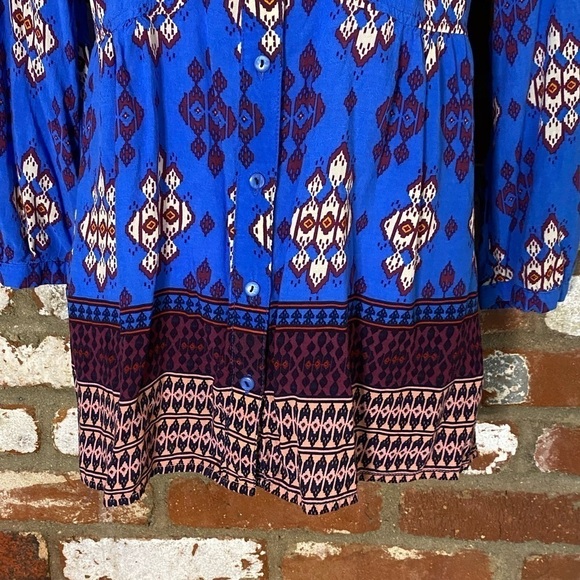 Anthropologie Maeve Blue Woodland Walk Tunic Long Sleeve Top Size 0 - Picture 6 of 9